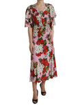 Robe midi dolce & gabbana à fleurs multicolores rose avec embellissements en cristal et ceinture assortie à boucle décorative