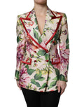 Dolce & Gabbana veste double boutonnage multicolore à imprimé floral avec bordure rouge et détails satinés