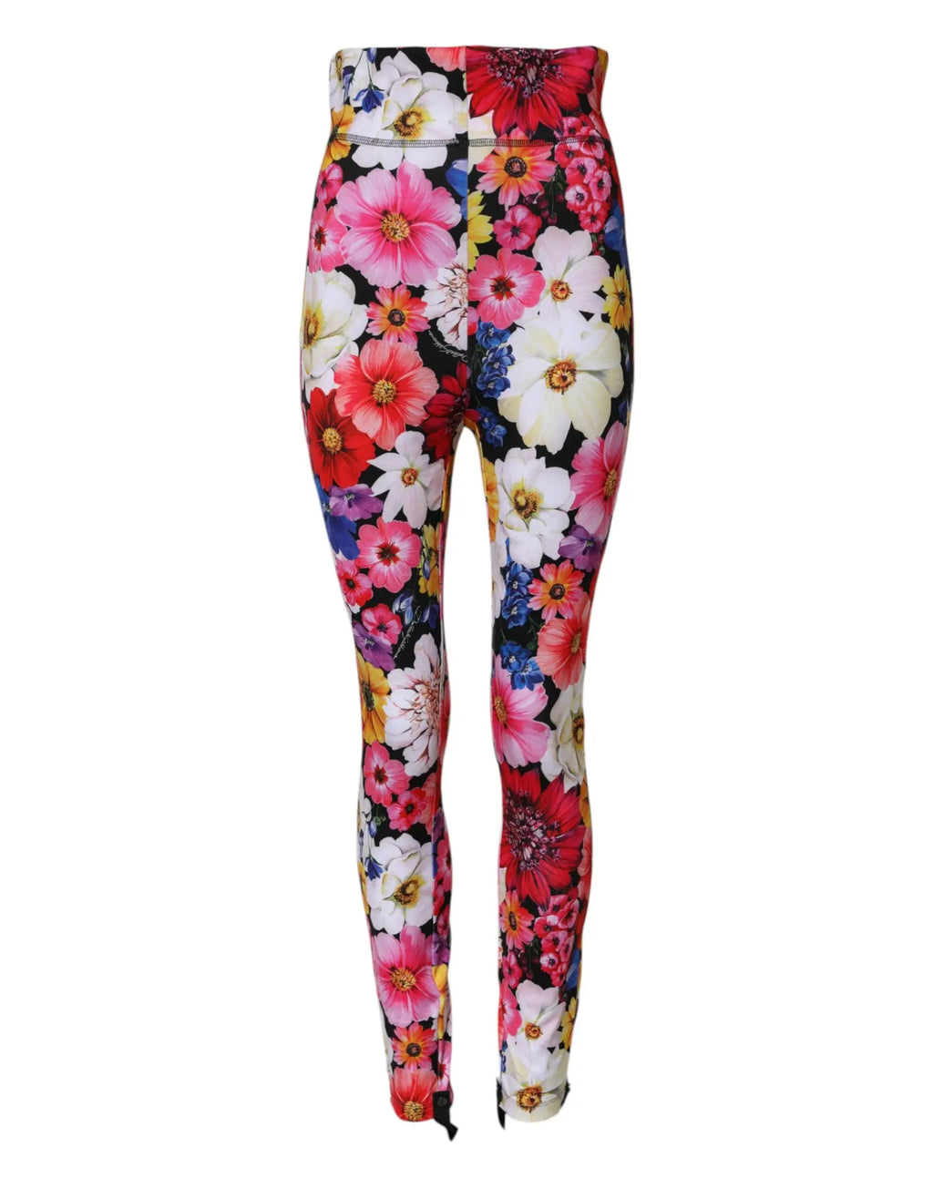 Leggings dolce & gabbana taille haute multicolore à motif floral vibrant rose rouge blanc jaune sur fond sombre