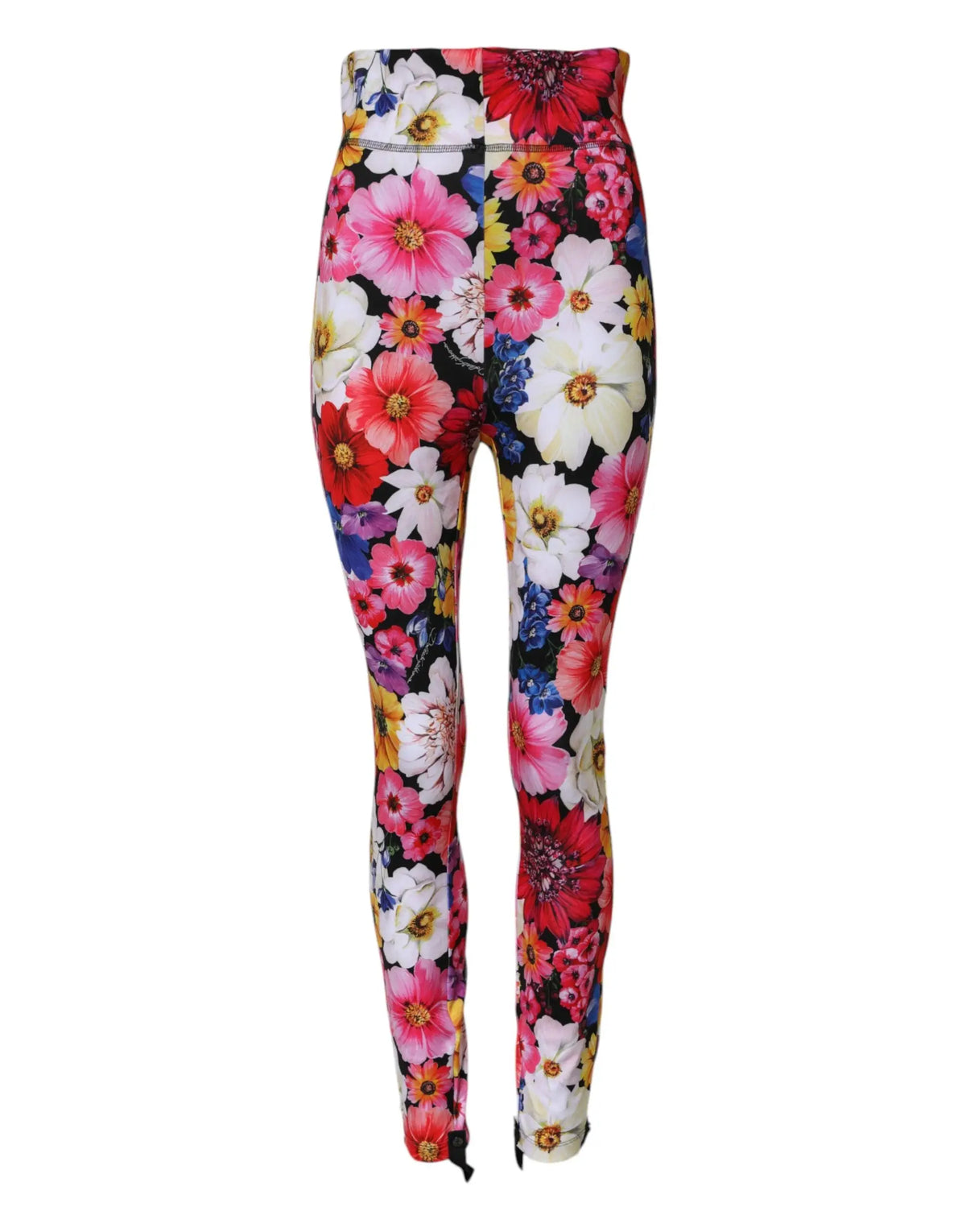 Leggings dolce & gabbana taille haute multicolore à motif floral vibrant rose rouge blanc jaune sur fond sombre