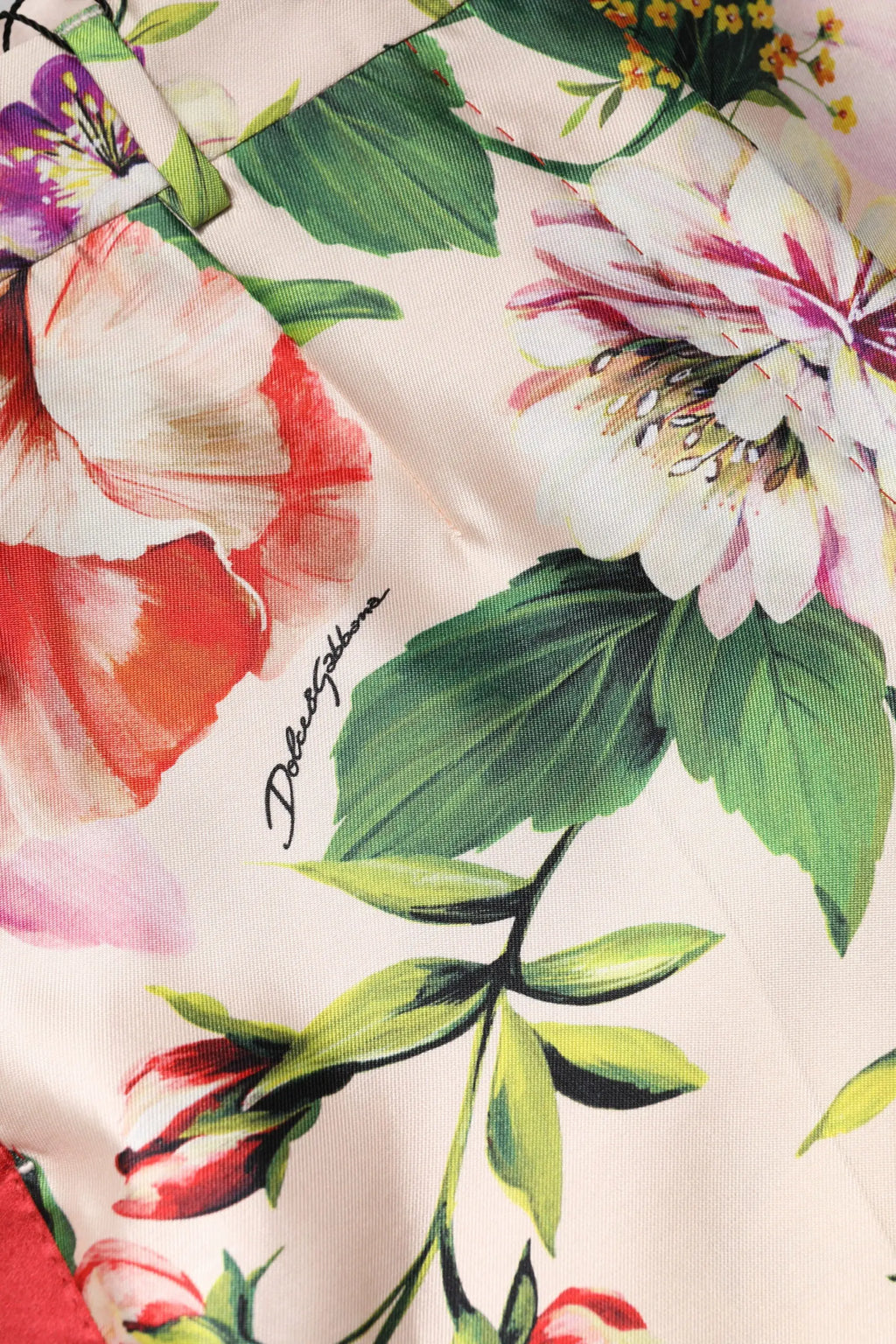Dolce & gabbana pantalon droit taille haute multicolore avec foulard en soie à imprimé floral vibrant rouge blanc rose