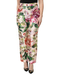Pantalon droit taille haute dolce & gabbana en tissu crème avec imprimé floral multicolore rose rouge et vert