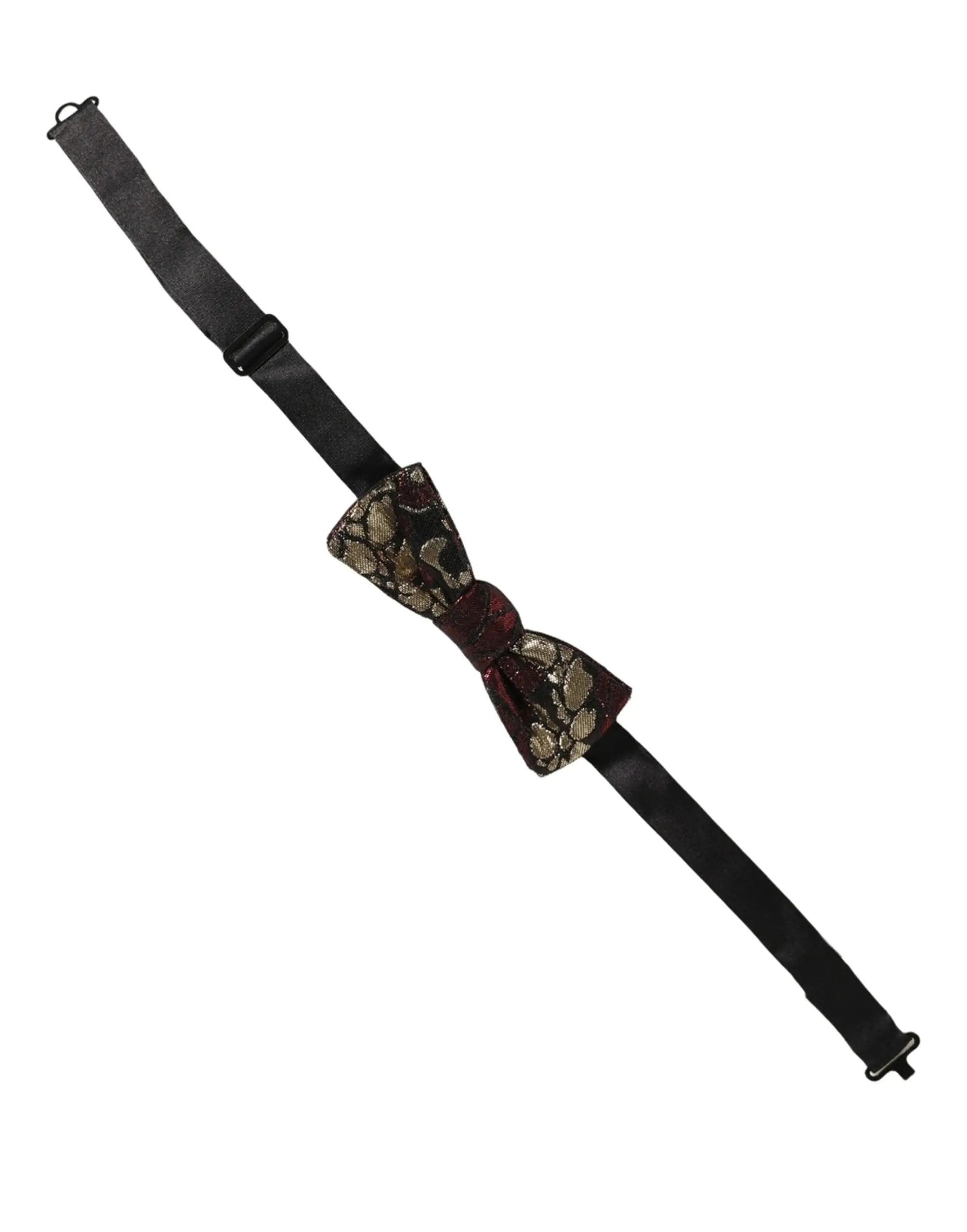 Dolce and gabbana papillon ajustable en jacquard floral multicolore bordeaux et or avec sangle noire