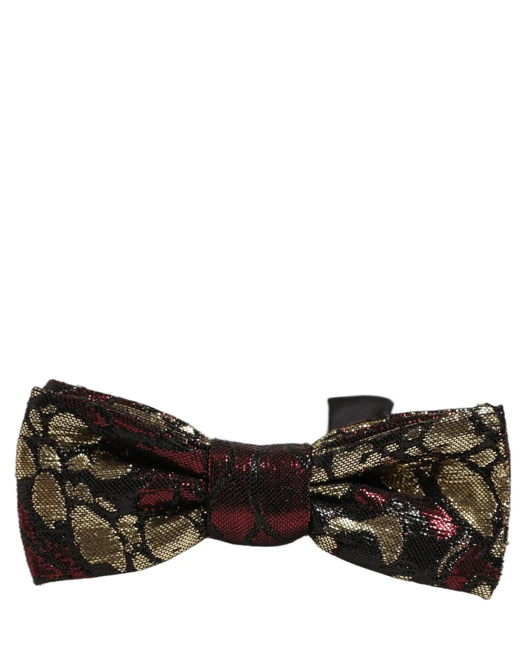Nœud papillon dolce & gabbana multicolore en jacquard floral avec motif dentelle rouge foncé et or sur tissu noir
