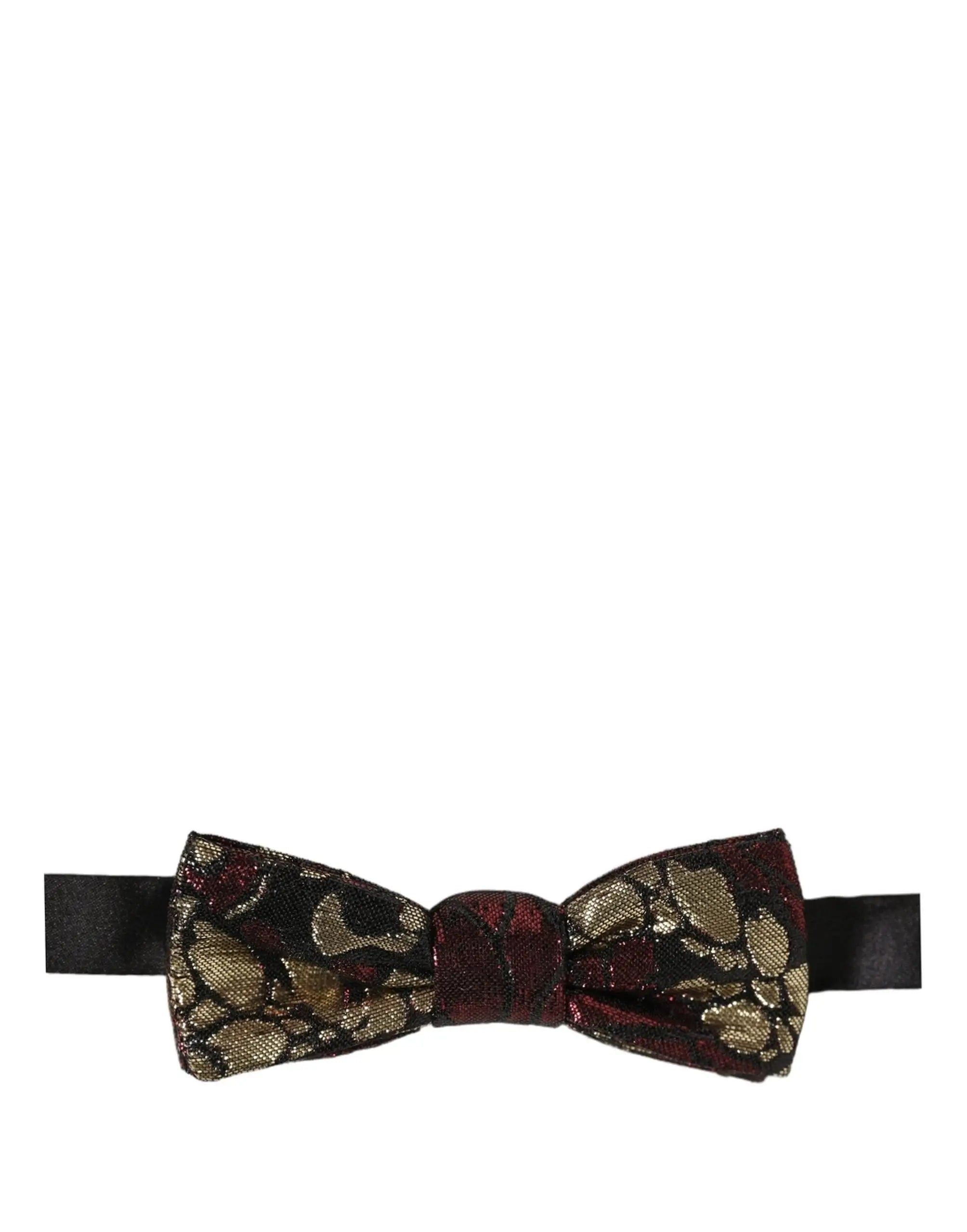 Un nœud papillon ajustable dolce & gabbana en jacquard floral multicolore avec un motif bordeaux et or et une bande en satin noir