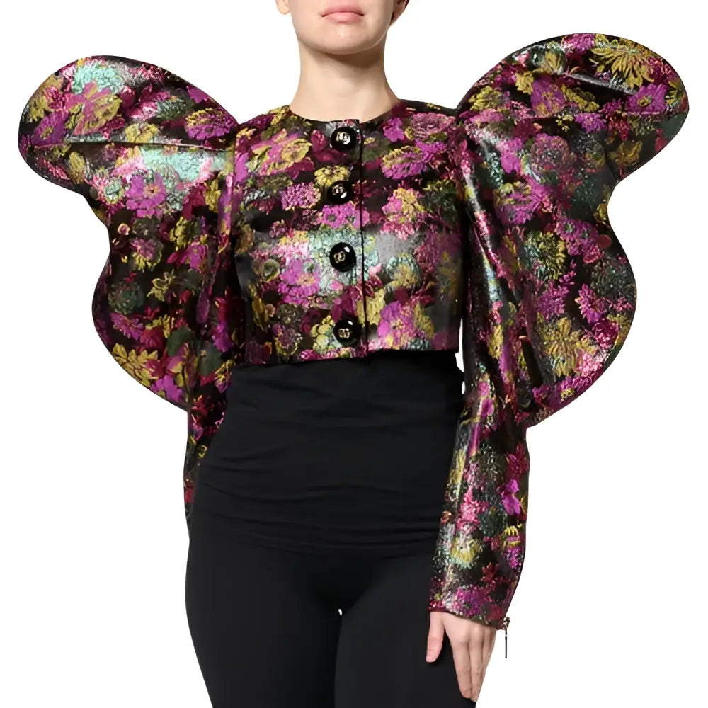 Veste courte à manches bouffantes papillon en jacquard floral multicolore dolce & gabbana avec motif brillant