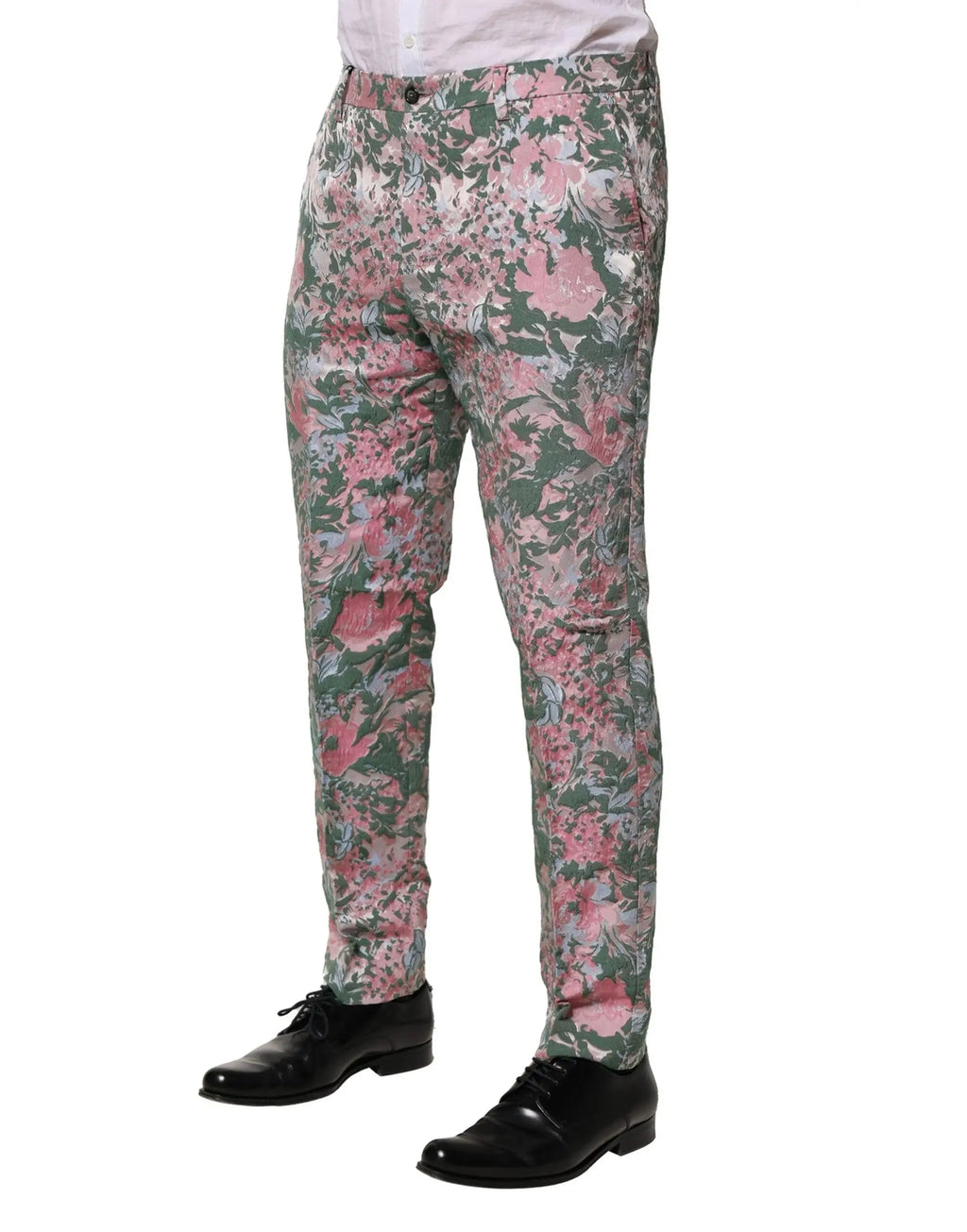 Pantalon slim dolce gabbana multicolore en jacquard floral rose et vert avec motif floral élégant