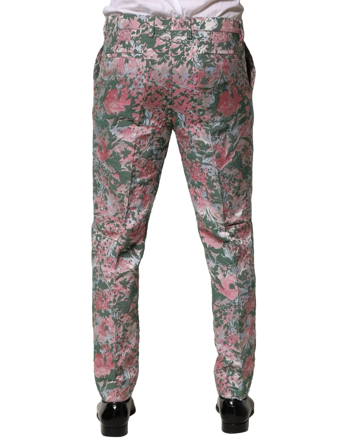Pantalon habillé homme dolce & gabbana jacquard floral multicolore rose et vert à motif floral