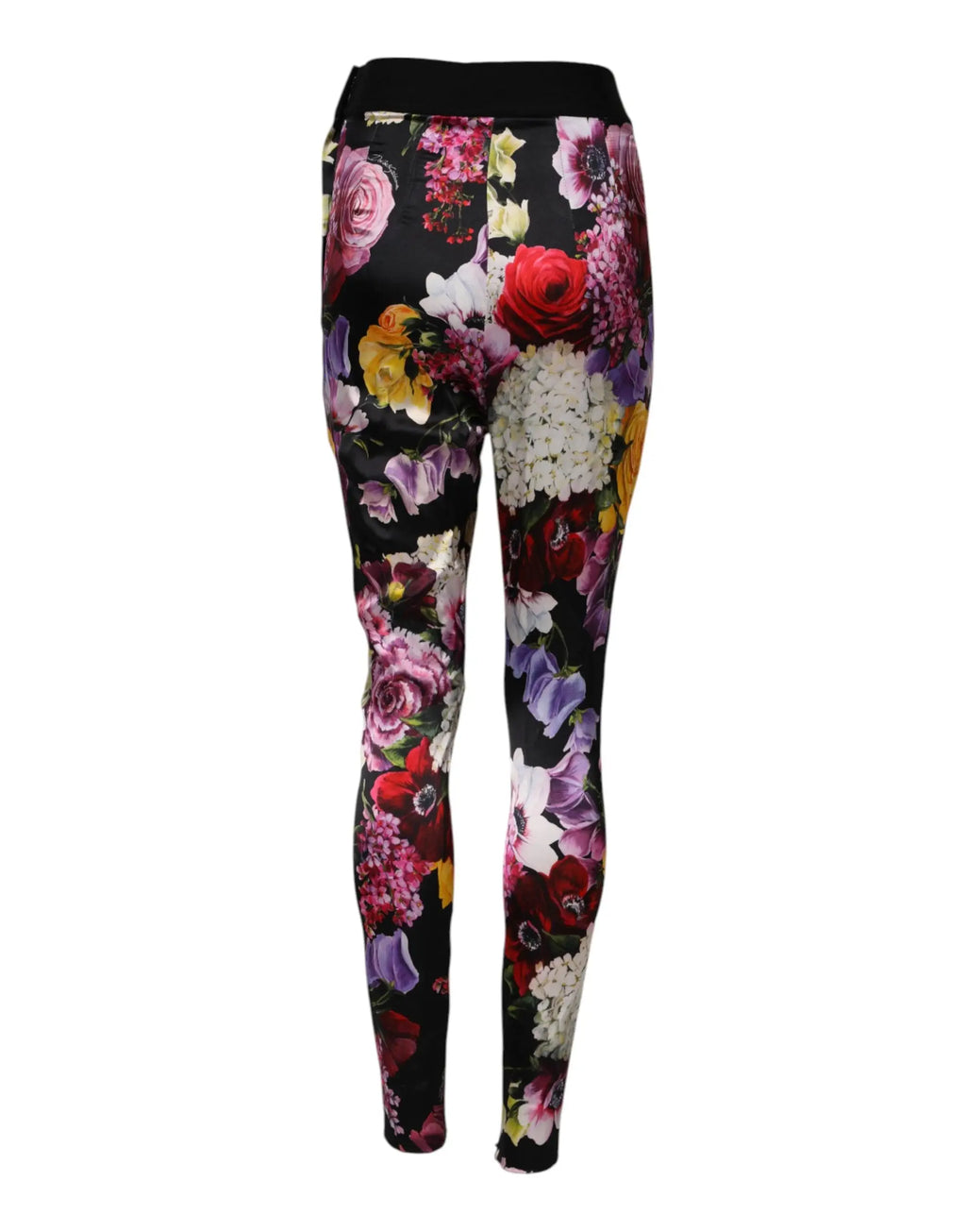 Leggings noirs dolce & gabbana avec imprimé floral multicolore vibrant en tissu stretch à taille haute