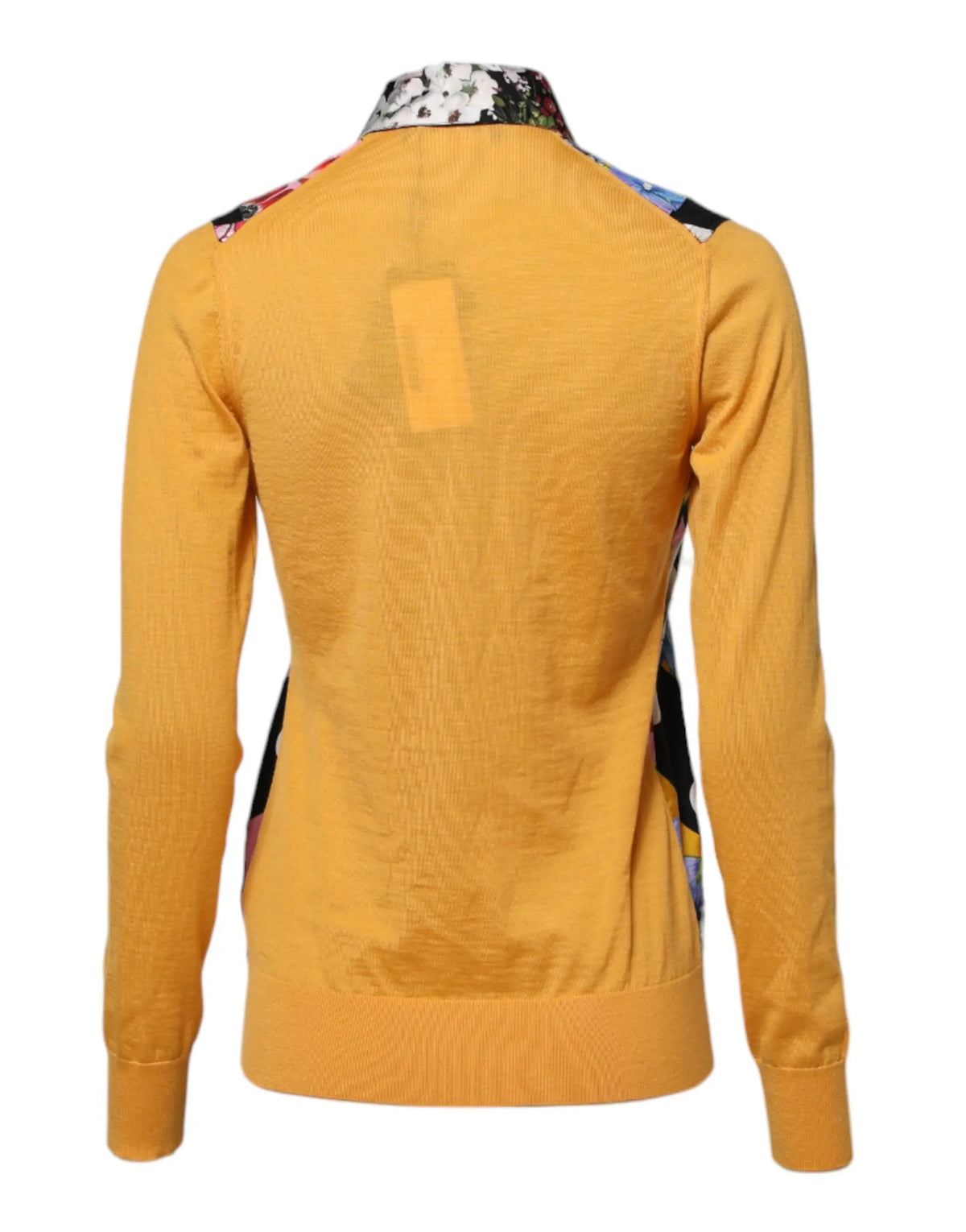 Cardigan en maille jaune moutarde avec col et épaules à motif floral multicolore dolce & gabbana