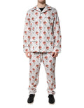 Ensemble de pyjama blanc dolce gabbana en coton avec imprimé floral rouge et noir et passepoil noir contrastant