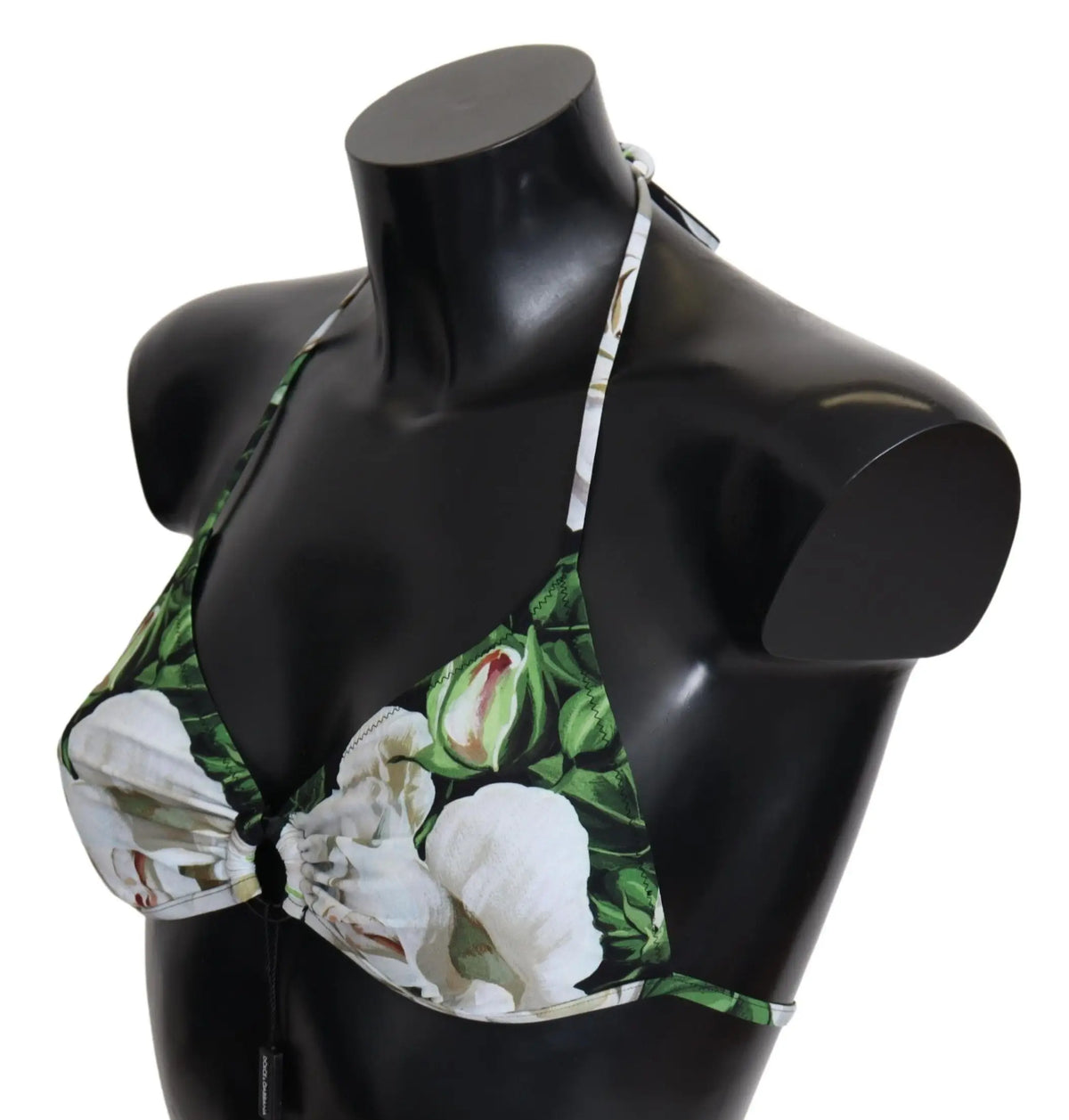 Dolce & gabbana haut de bikini à col halter avec imprimé floral vert et blanc et design froncé