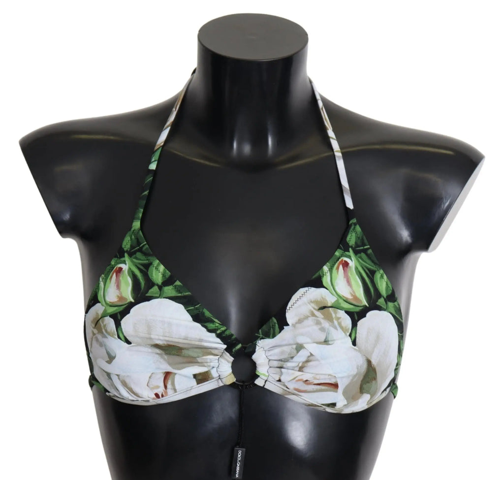 Dolce and gabbana multicolor floral print halter bikini top green and white with floral design