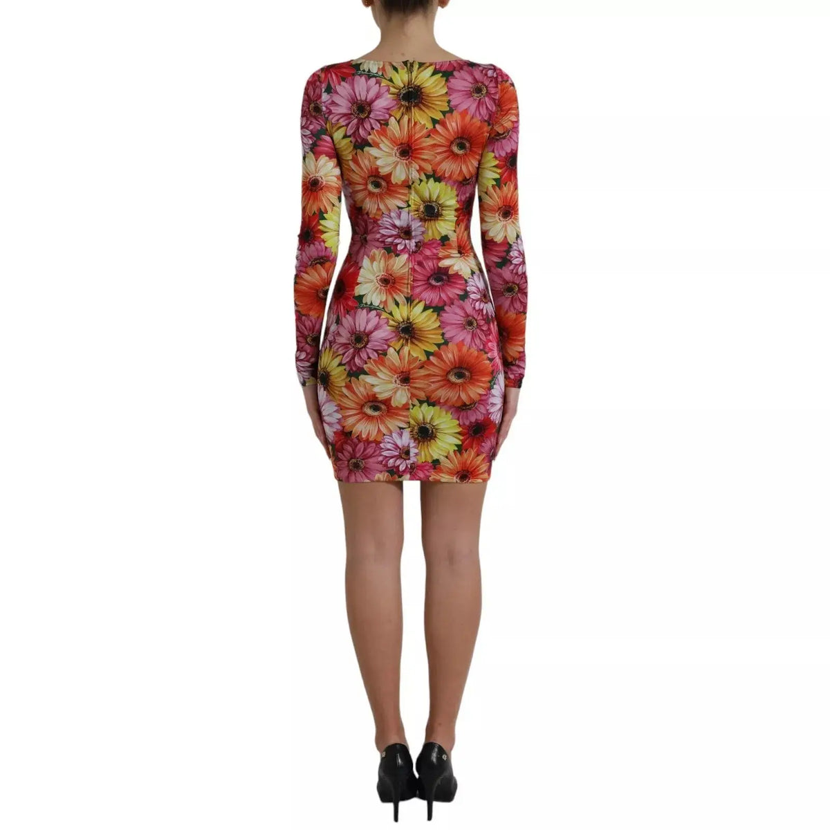 Robe courte manches longues à imprimé floral multicolore avec marguerites dolce & gabbana