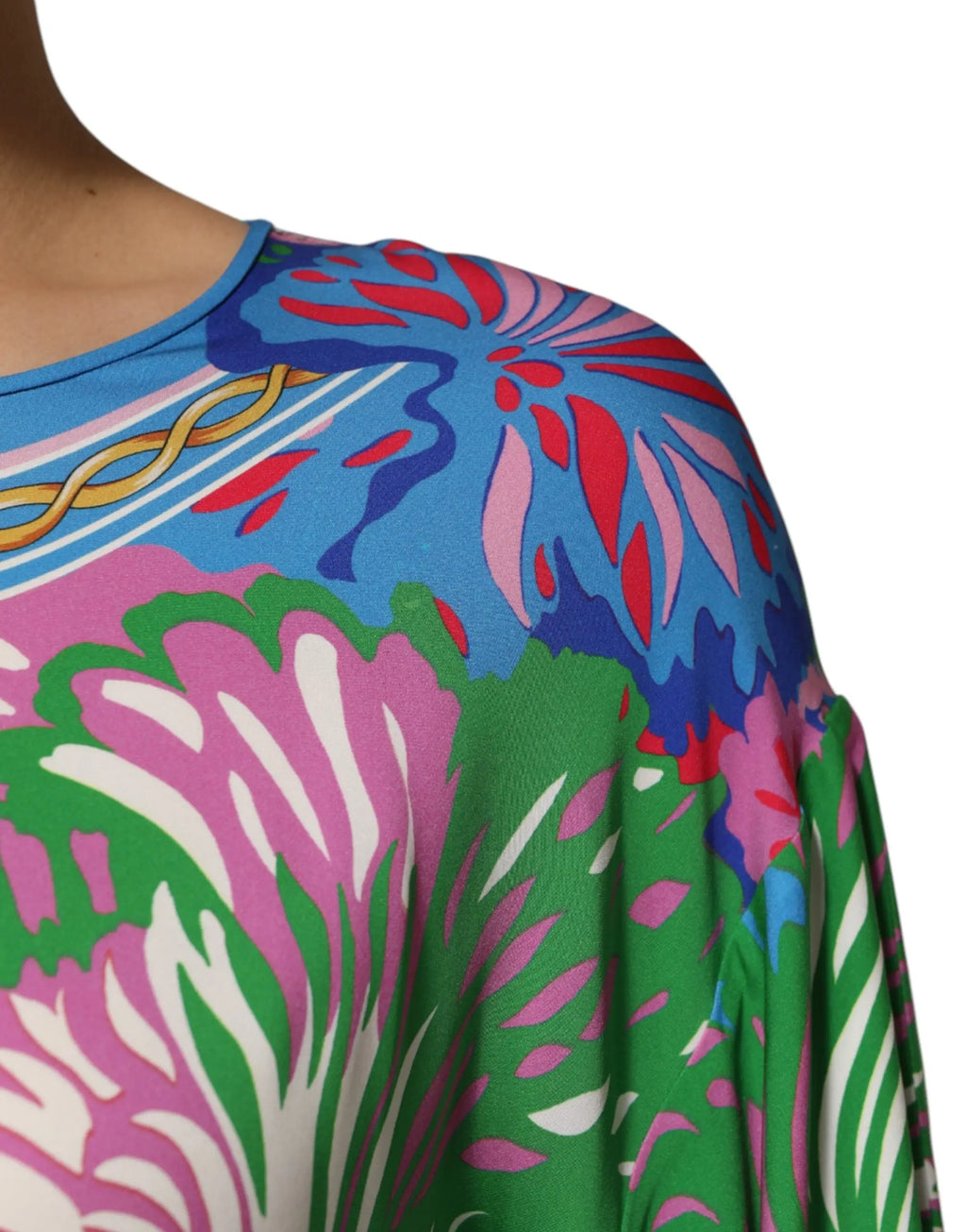 Tunique blouse en soie dolce & gabbana avec imprimé floral multicolore vif aux tons roses verts bleus et rouges
