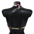 Dolce & gabbana multicolor floral print bikini top with vibrant halter tie-back and matching waistband on black fabric
