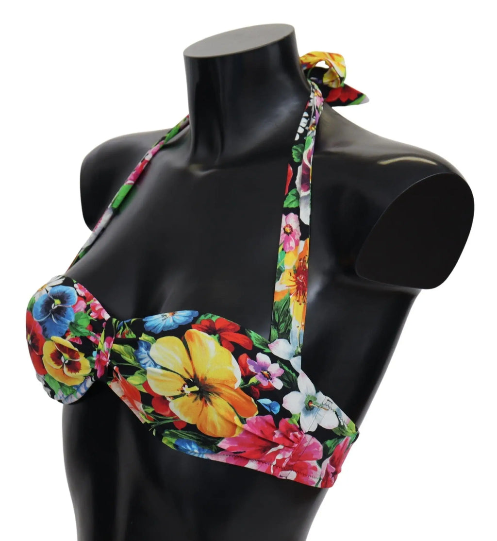 Dolce & Gabbana bikini top multicolore à imprimé floral vibrant avec bretelles halter en tissu léger