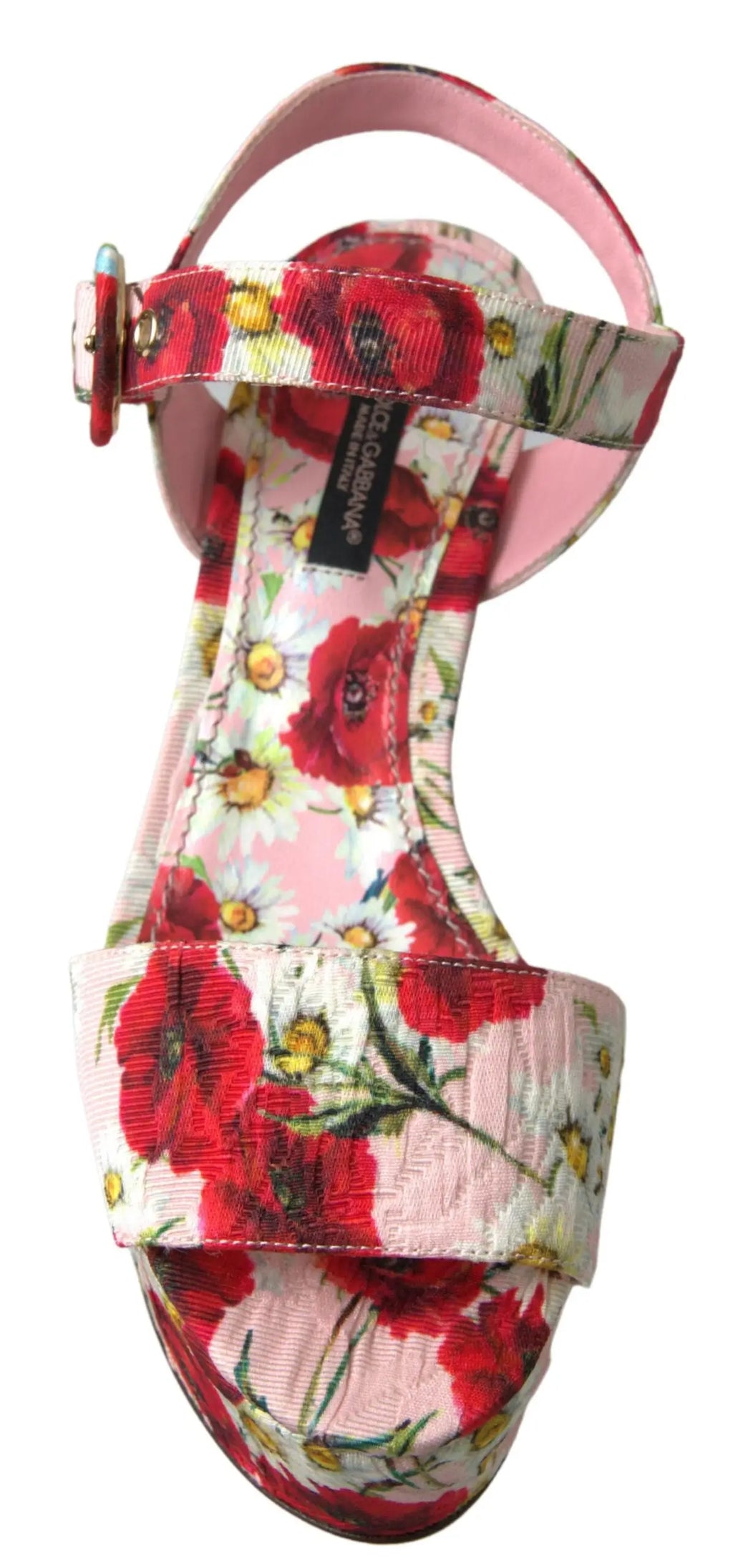 Sandales compensées dolce & gabbana multicolores à motif floral avec brides chevilles et tissu texturé rose à coquelicots et marguerites