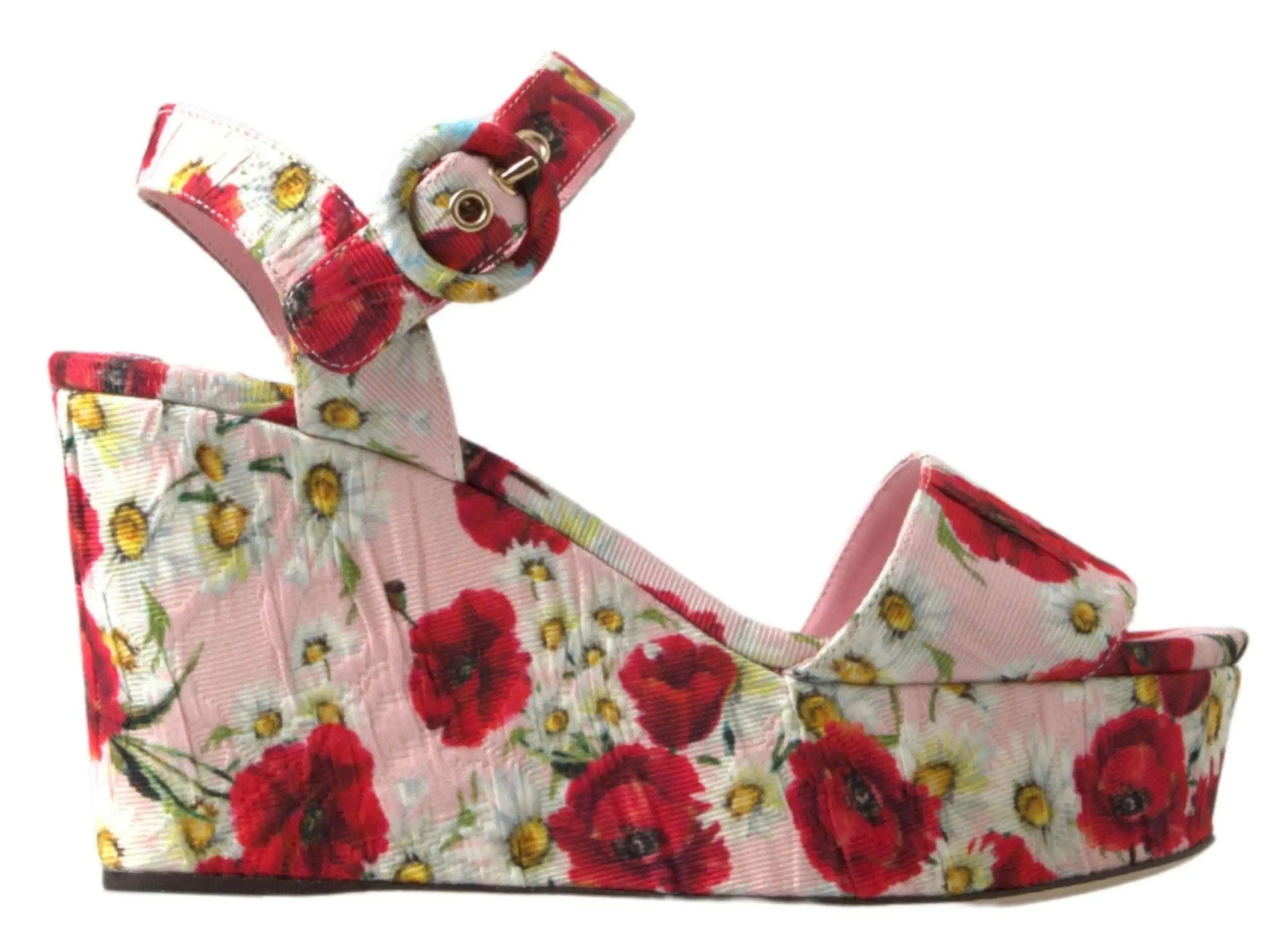 Dolce & gabbana sandales à plateforme compensée multicolores avec imprimé floral rouge et blanc en tissu texturé