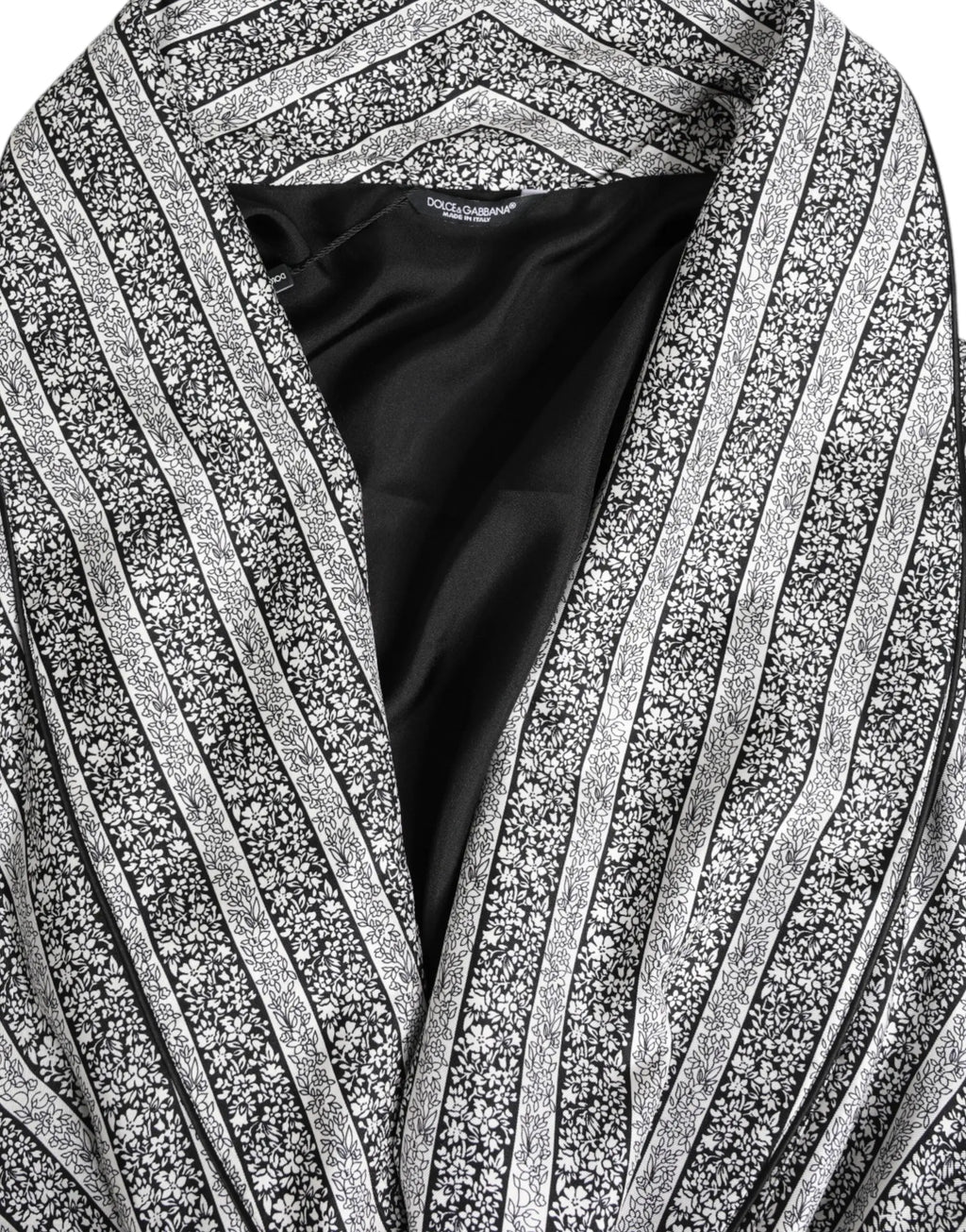 Dolce & Gabbana veste robe multicolore à motifs floraux noir et blanc avec détail rayé et tissu léger