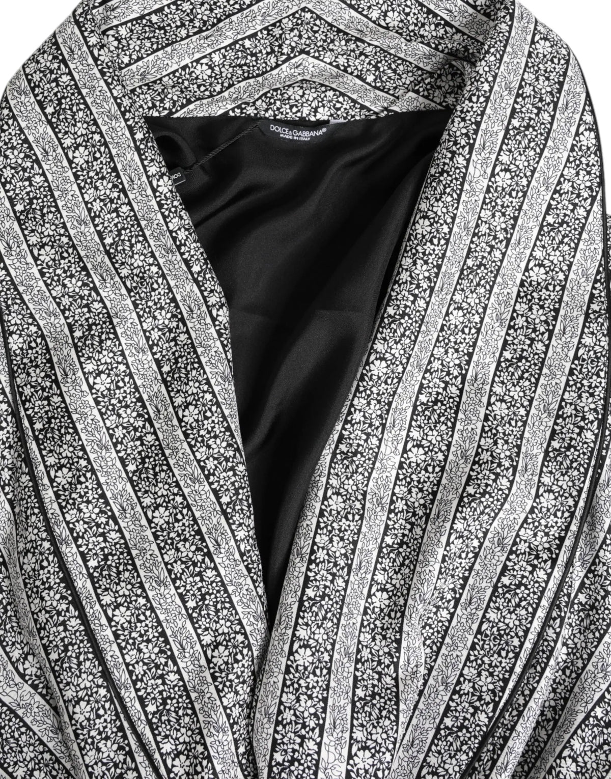 Dolce & Gabbana veste robe multicolore à motifs floraux noir et blanc avec détail rayé et tissu léger