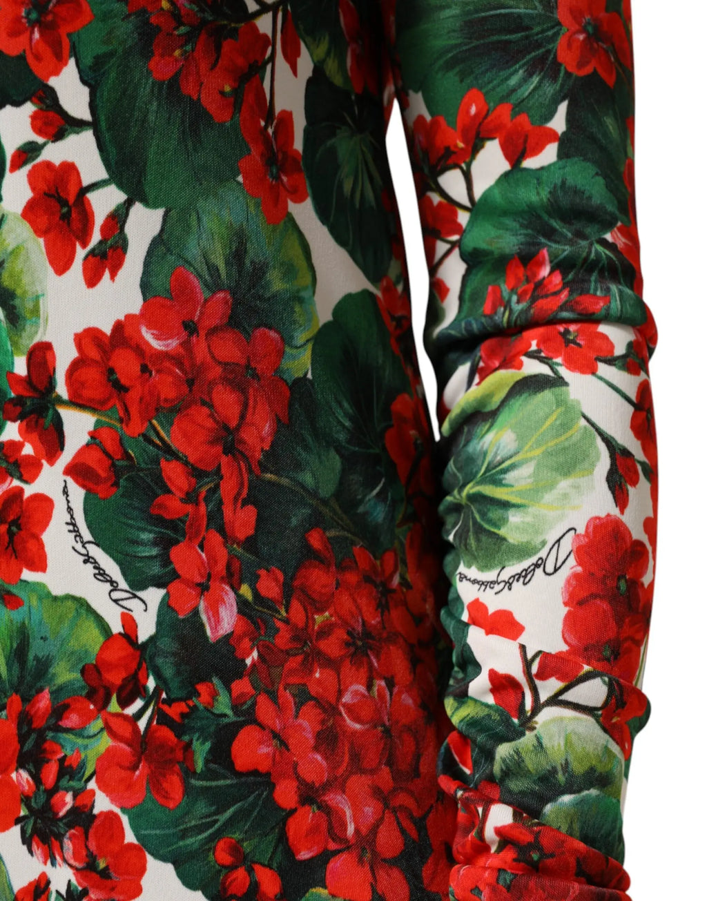Robe courte portofino dolce & gabbana à imprimé floral rouge et vert sur base blanche avec manches longues
