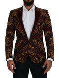 Blazer martini dolce & gabbana en velours bordeaux et or richement brodé avec motifs floraux multicolores