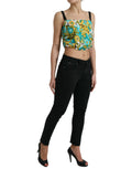 Dolce & gabbana multicolor floral sleeveless cropped top turquoise et jaune avec bretelles fines noires
