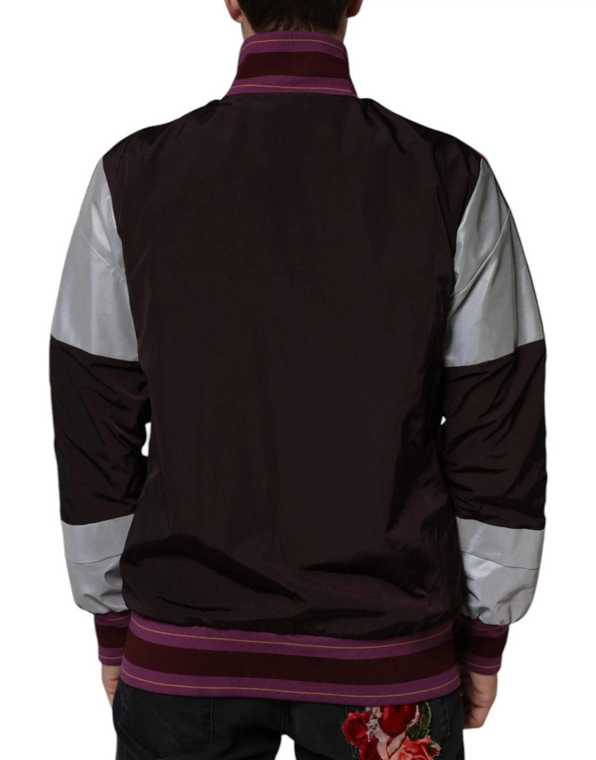 Dolce & gabbana bomber homme multicolore en jersey zippé avec col, poignets et taille rayés violet, marron foncé et argenté