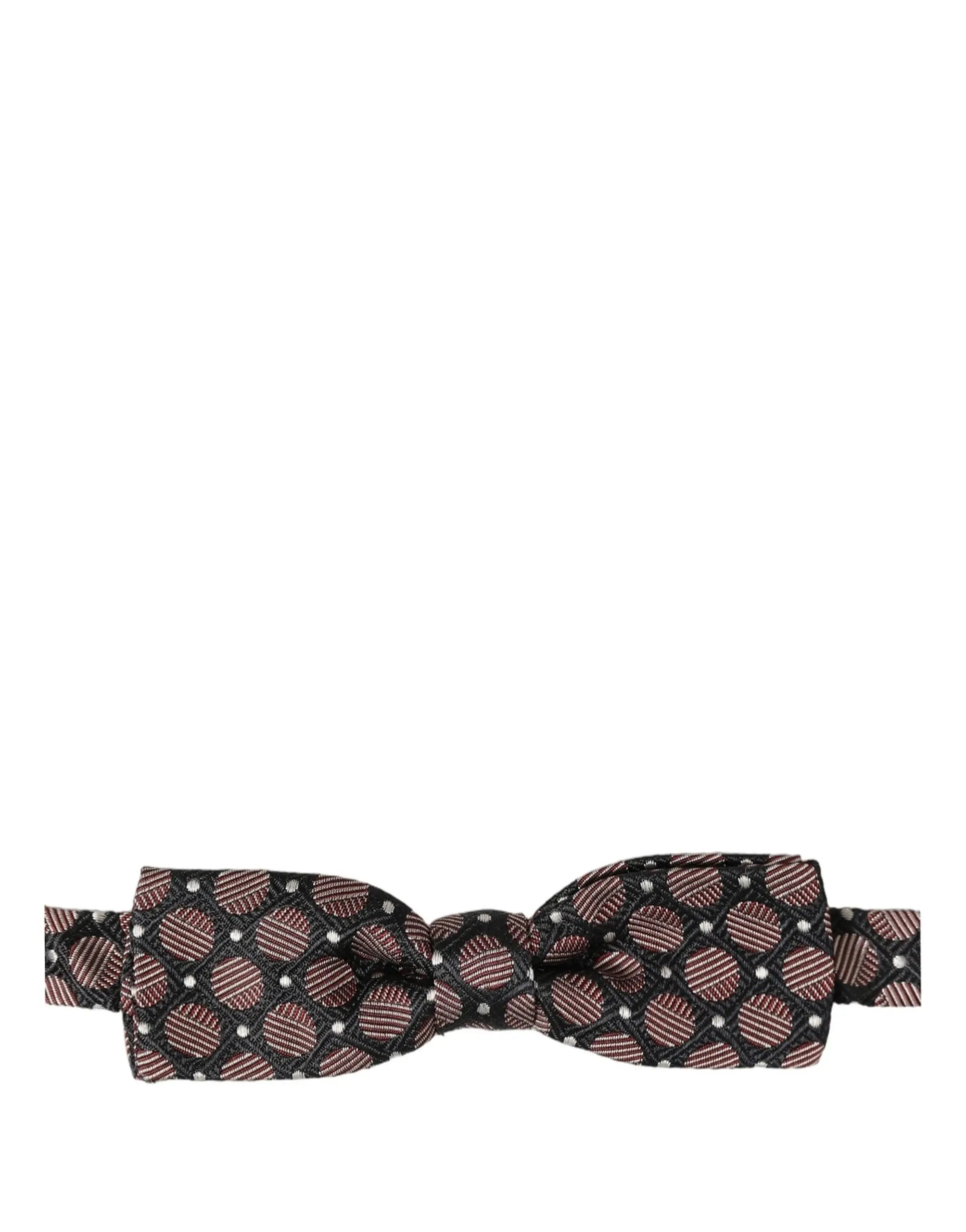 Dolce & gabbana multicolor papillon en soie ajustable avec motif géométrique bordeaux foncé et noir à rayures et pois blancs
