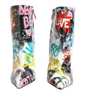 Bottes mi-mollet dolce & gabbana keira en cuir noir et blanc avec graffiti multicolores vibrants rose rouge jaune et bleu-vert