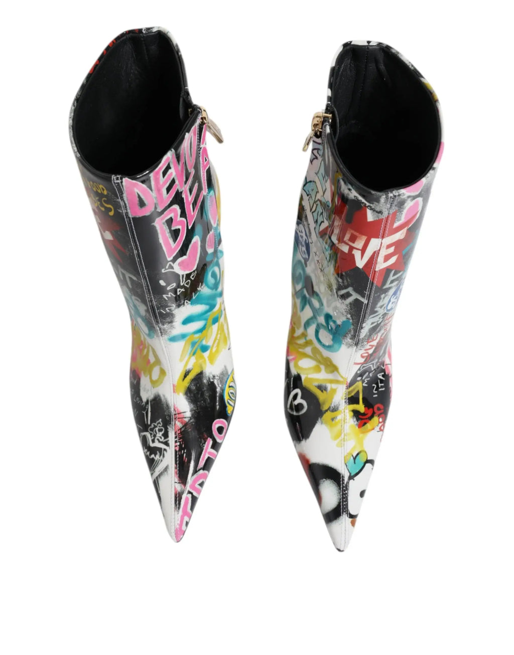 Bottes dolce & gabbana mid calf keira noires et blanches à bout pointu avec motif graffiti coloré et lettrage spray