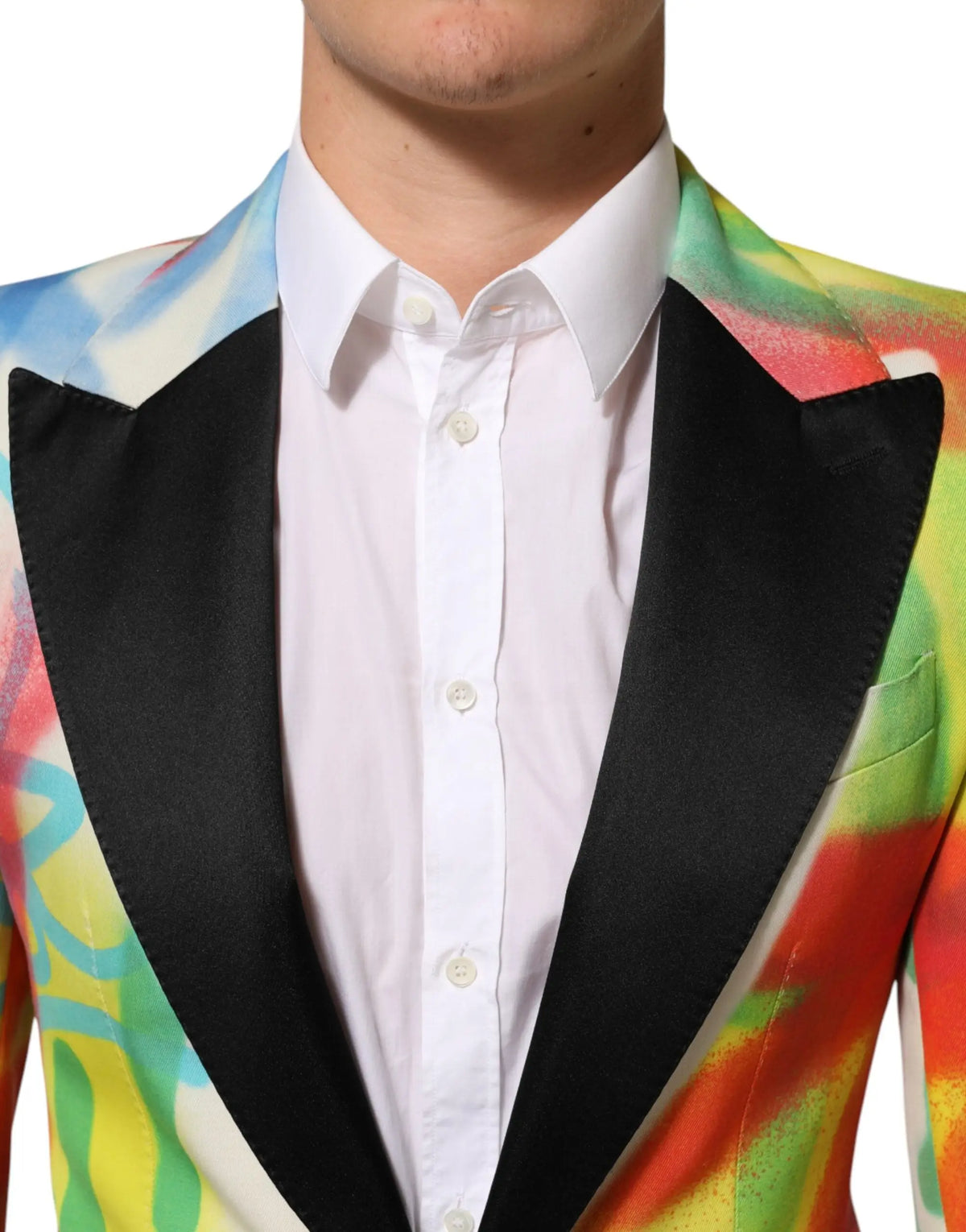 Dolce & gabbana multicolor graffiti sicilia 1 button blazer homme avec veste de smoking peinte abstraite et revers en satin noir