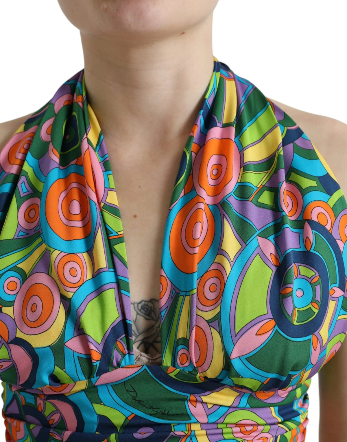Dolce & gabbana multicolor débardeur court sans manches à col halter avec motifs géométriques et floraux vifs