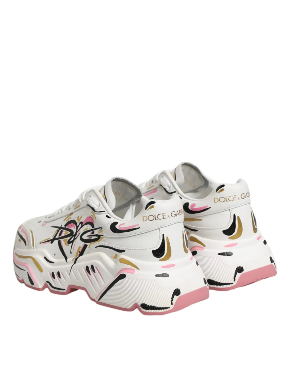 Baskets blanches dolce & gabbana multicolores avec motifs graffiti noirs roses et dorés sur semelle épaisse