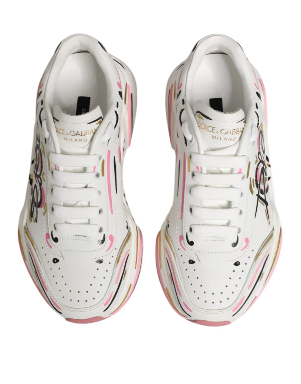 Baskets dolce & gabbana daymaster blanches avec accents graffitis roses et or peintes à la main