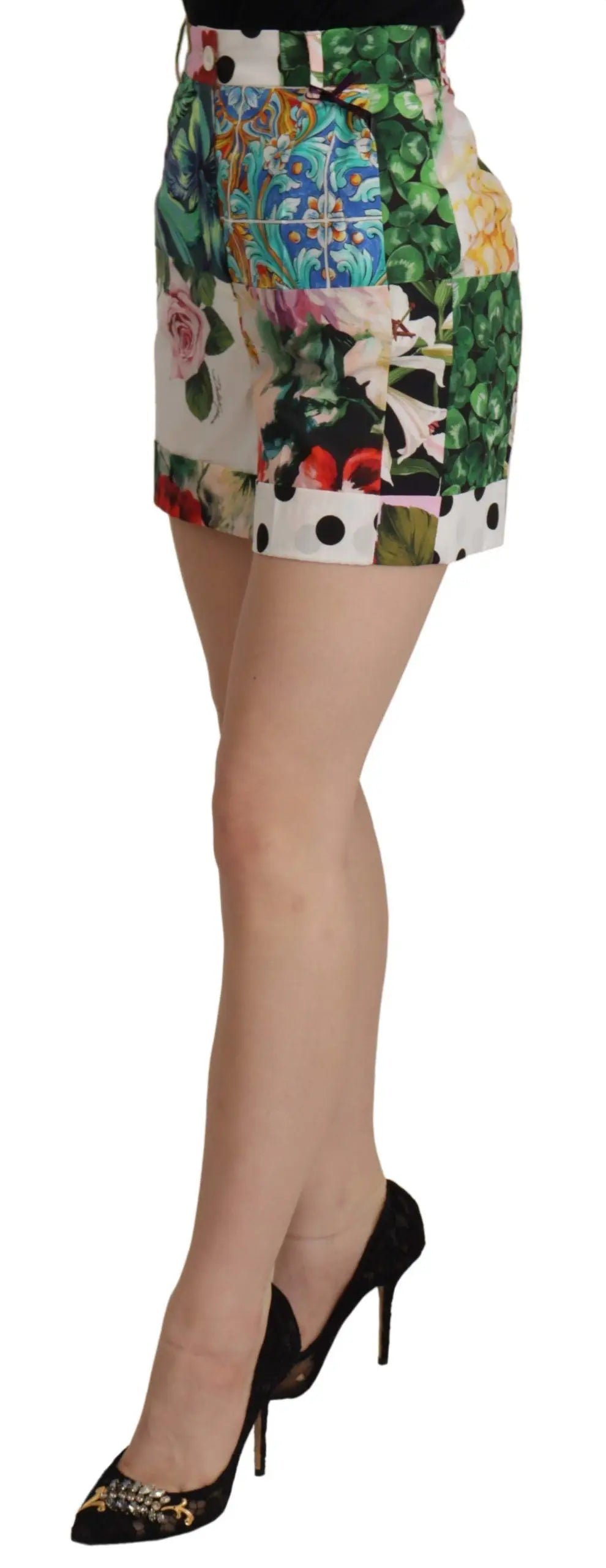Shorts taille haute dolce and gabbana multicolores avec motif patchwork floral et botanique en vert bleu rouge et blanc