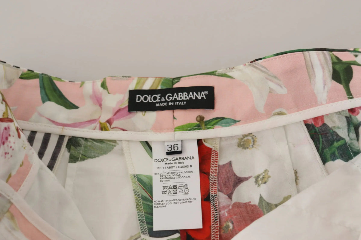 Jupe en coton imprimé floral rose et blanc avec étiquette de marque noire dolce & gabbana multicolore taille haute