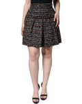 Jupe mini à plis en tweed dolce gabbana haute taille motif chevrons marron foncé et noir avec ceinture assortie
