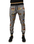 Joggers dolce & gabbana pour homme en tissu noir et blanc à motif pied-de-poule avec couronnes multicolores ornées