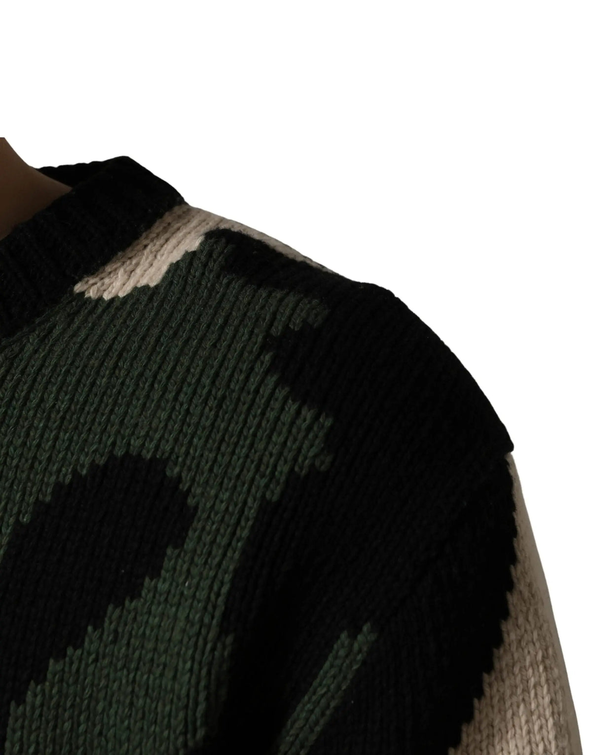 Pull over dolce & gabbana en maille intarsia multicolore vert foncé et noir avec motif géométrique abstrait