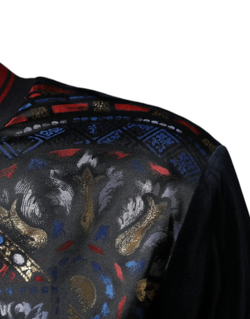 Blouse en satin noir avec motifs brodés dorés bleus et rouges du sweatshirt dolce & gabbana multicolor jacquard