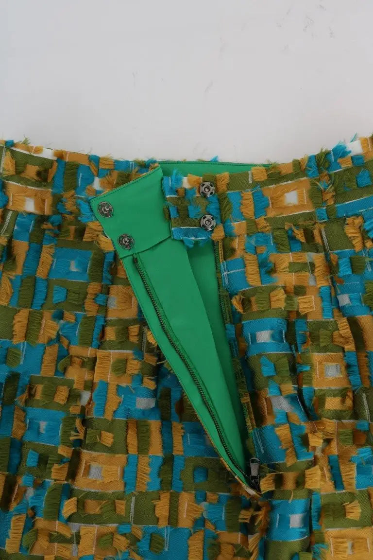 Fermeture éclair verte avec boutons-pression métalliques sur jupe crayon droite en jacquard multicolore dolce & gabbana