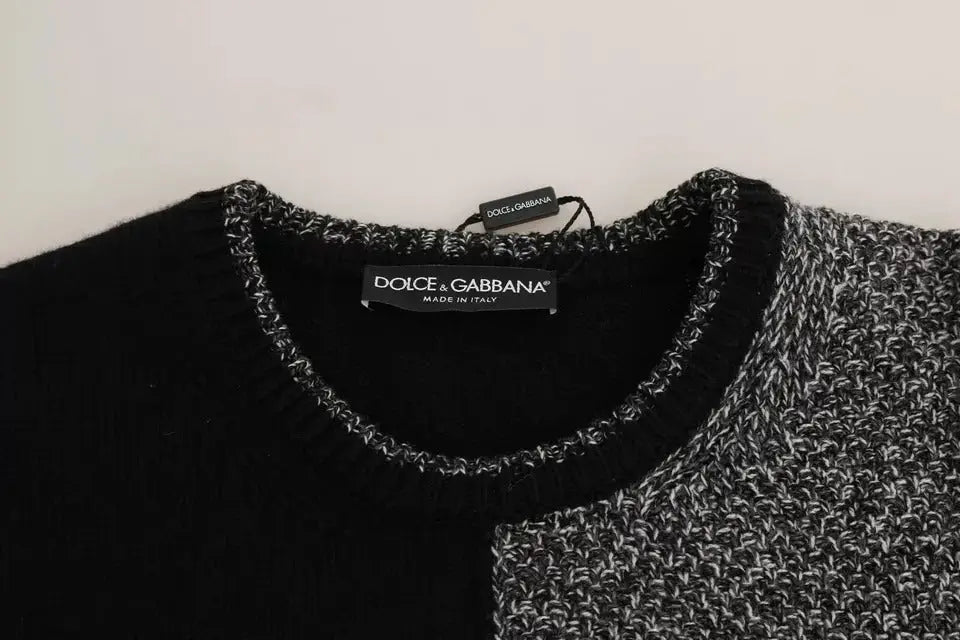 Pull dolce & gabbana multicolore king knight monkey en laine et cachemire noir à motifs gris avec devant noir uni et étiquette marque