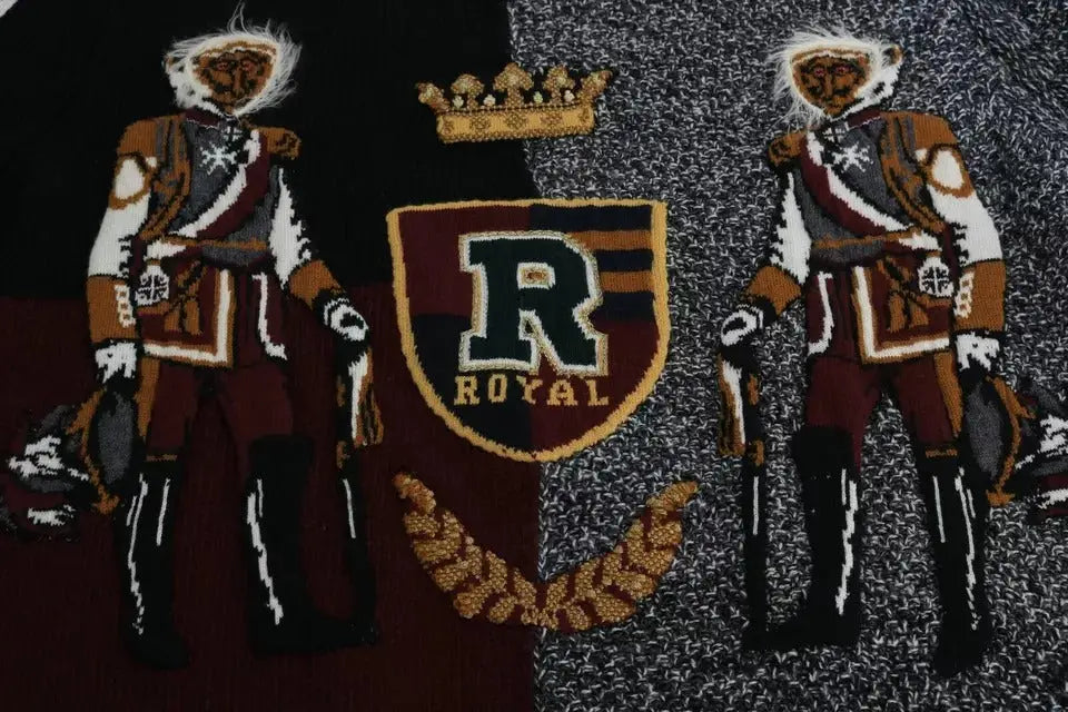 Pull en laine et cachemire dolce & gabbana multicolore avec gardes royaux brodés et écusson royal sur fond bordeaux
