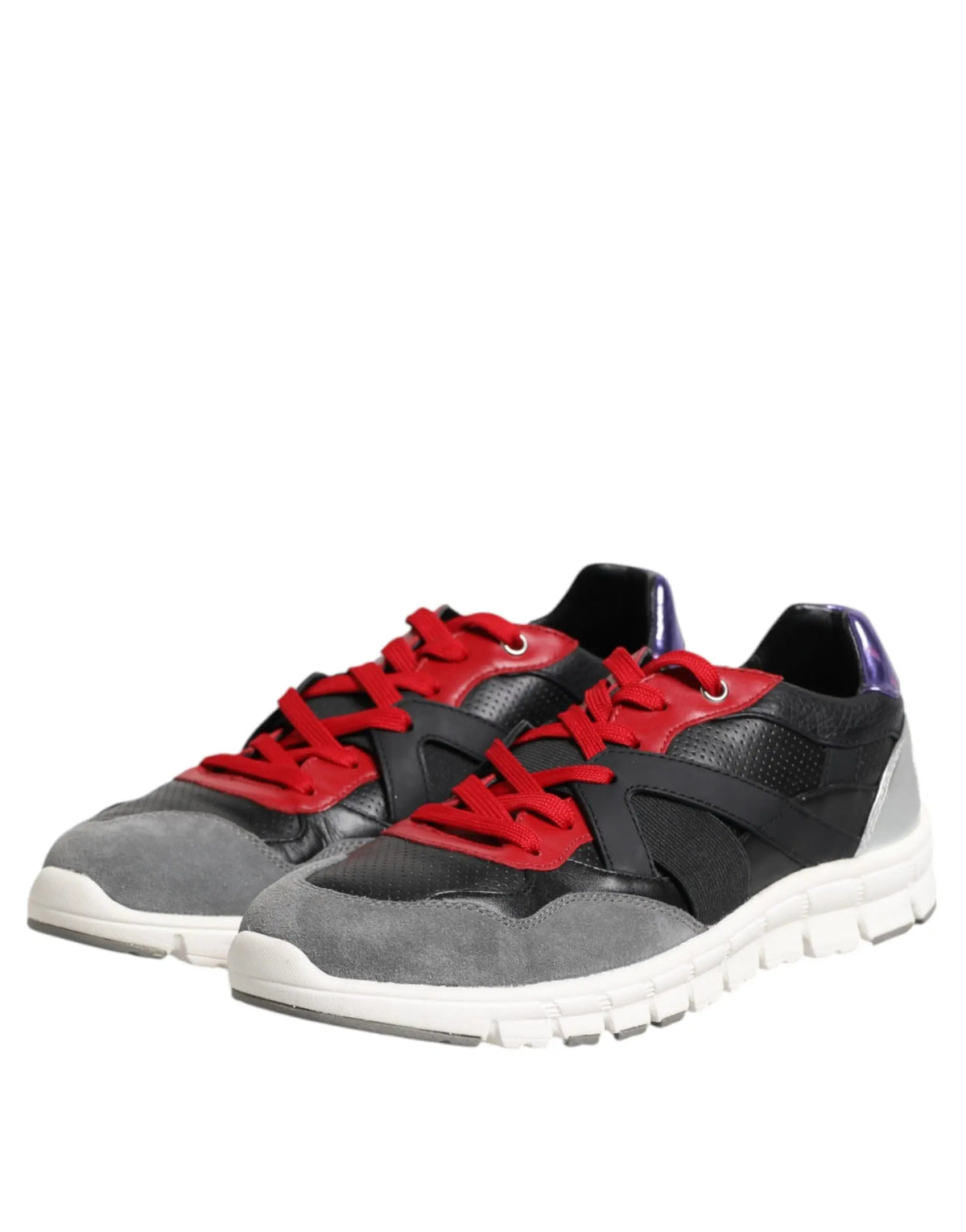 Dolce & gabbana multicolor low top sneakers en suede noir et gris avec lacets rouges et semelle blanche en caoutchouc