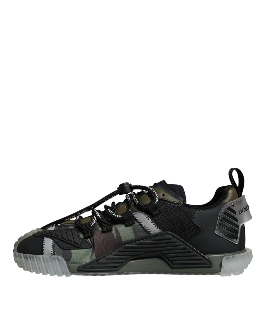 Dolce & gabbana sneakers multicolores basses avec motif camouflage noir et olive, mesh, empiècements synthétiques et semelle translucide en caoutchouc