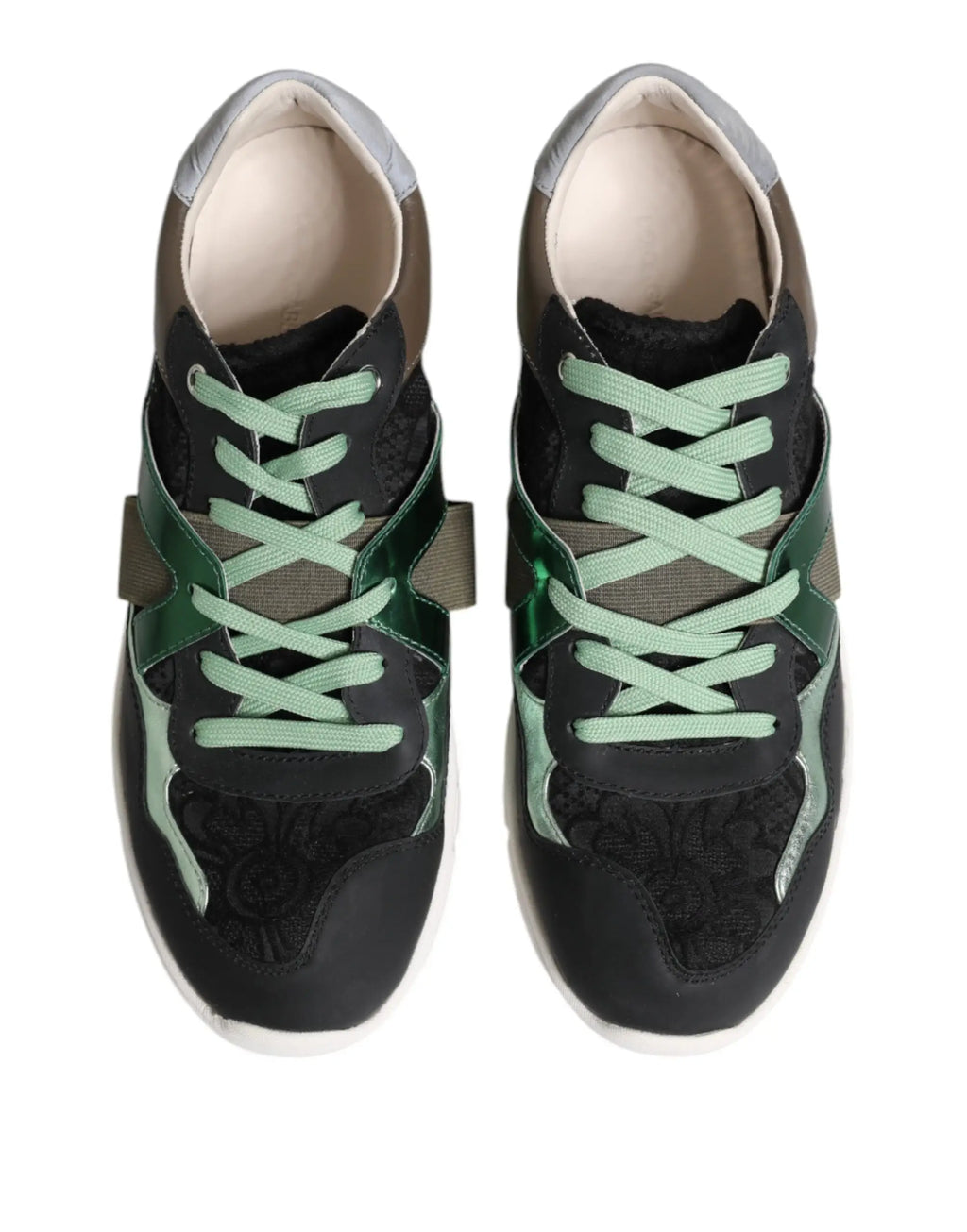 Chaussures basses dolce & gabbana multicolores avec lacets vert menthe en matériaux mats et brillants noir et vert