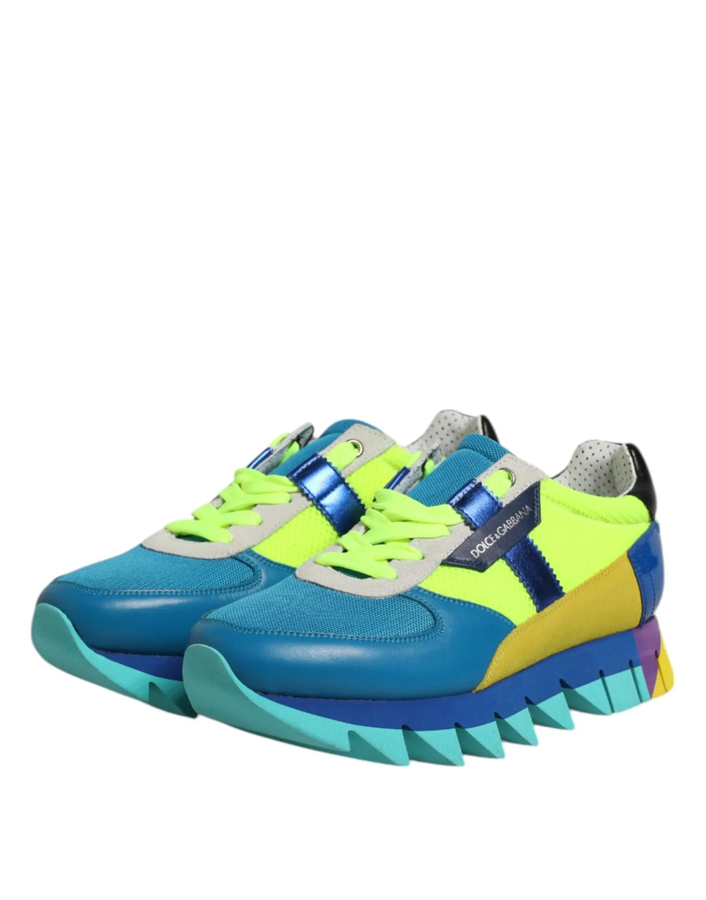 Baskets basses en cuir multicolores dolce & gabbana homme avec semelle épaisse dentelée jaune néon et bleu