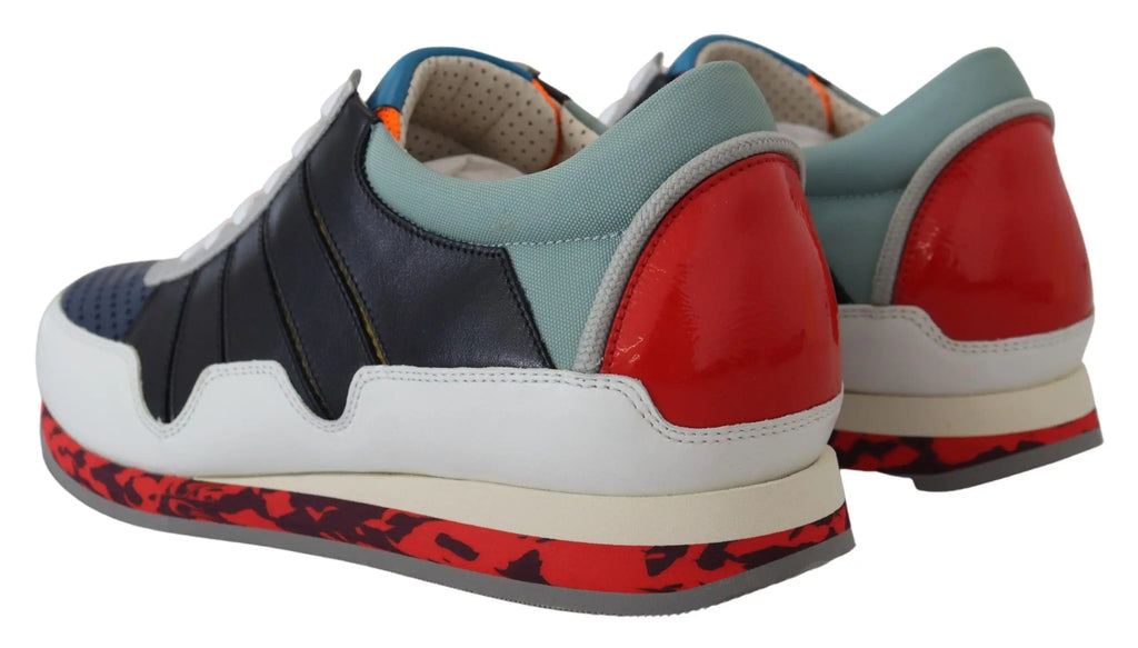 Dolce & Gabbana multicolor leather sport low top sneakers with glossy red matte black and light blue patchwork panels